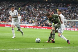LIGA MISTRZOW REAL MADRYT - LEGIA WARSZAWA CHAMPIONS LEAGUE REAL MADRID - LEGIA WARSAW JAMES RODRIGUEZ  BARTOSZ BERESZYNSKI  CRISTIANO RONALDO