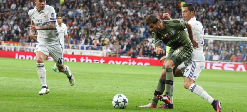 LIGA MISTRZOW REAL MADRYT - LEGIA WARSZAWA CHAMPIONS LEAGUE REAL MADRID - LEGIA WARSAW JAMES RODRIGUEZ  BARTOSZ BERESZYNSKI  CRISTIANO RONALDO