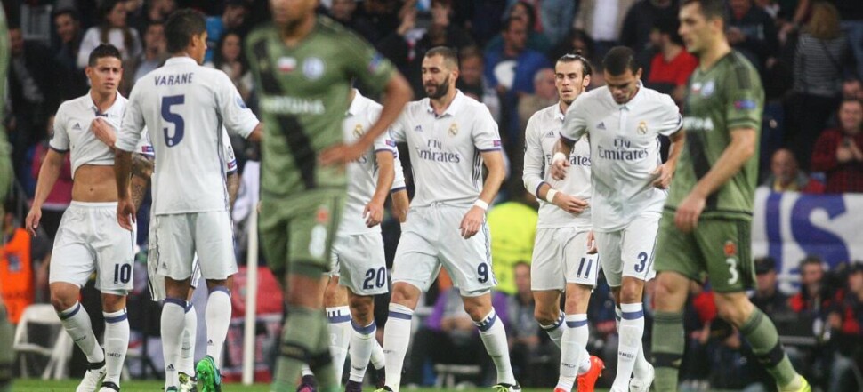 LIGA MISTRZOW REAL MADRYT - LEGIA WARSZAWA CHAMPIONS LEAGUE REAL MADRID - LEGIA WARSAW JAMES RODRIGUEZ  RAPHAEL VARANE  KARIM BENZEMA  GARETH BALE  PEPE
