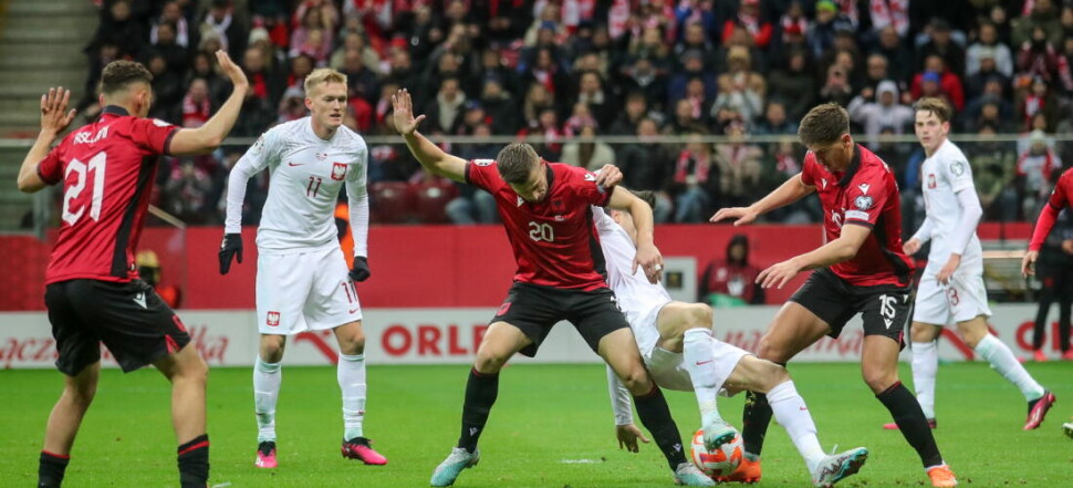 MECZ 2 KOLEJKA ELIMINACJE DO MISTRZOSTW EUROPY 2024 GRUPA E: POLSKA - ALBANIA --- QUALIFICATION FOR UEFA EURO 2024 MATCH GROUP E : POLAND - ALBANIA KRISTJAN ASLLANI  KAROL SWIDERSKI  YLBER RAMADANI  ROBERT LEWANDOWSKI  MARASH KUMBULLA  JAKUB KAMINSKI